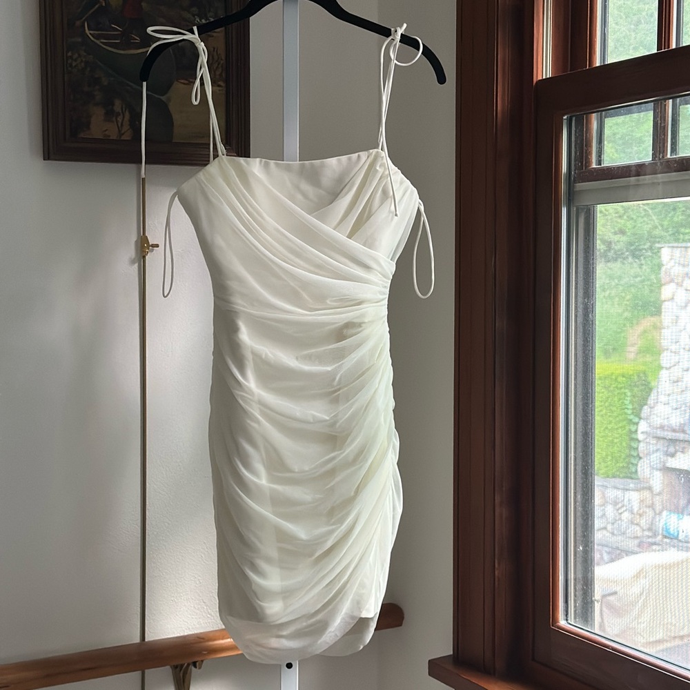 NWT Cinq à Sept Imogene Ruched Mini Dress Ivory Size 0 | Bridal Shower Rehearsal